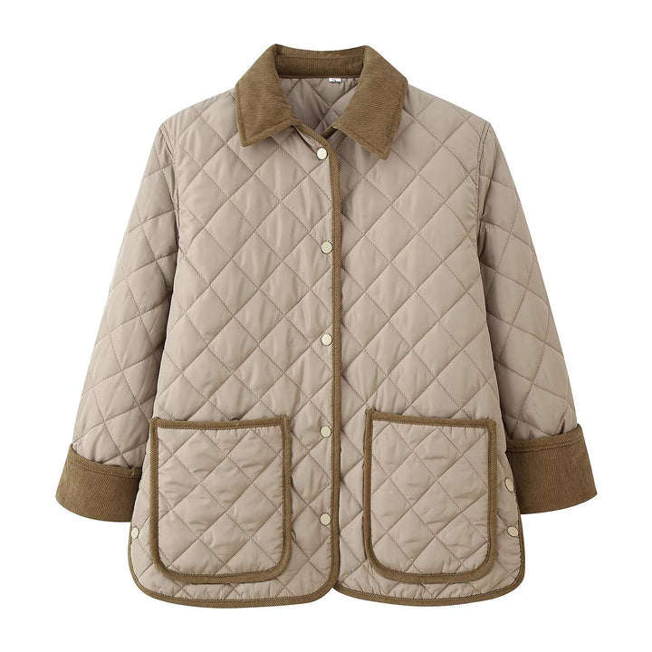 Damen Steppjacke mit Kordkragen, Pattentaschen und Druckknopfverschluss Drune