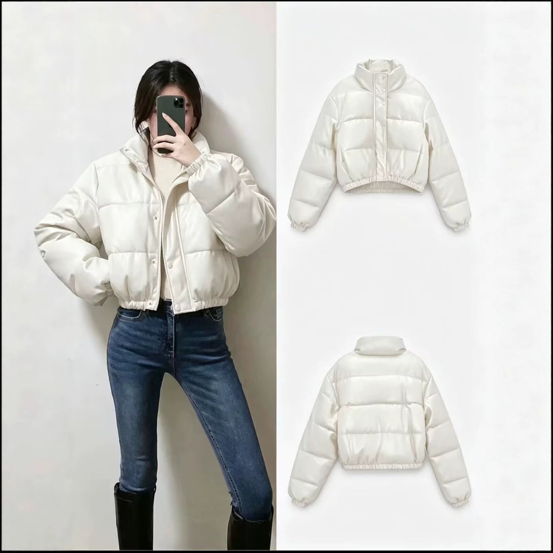 Damen Kurze wattierte Blousonjacke im Boxy-Look mit Stehkragen und elastischem Saum Drune