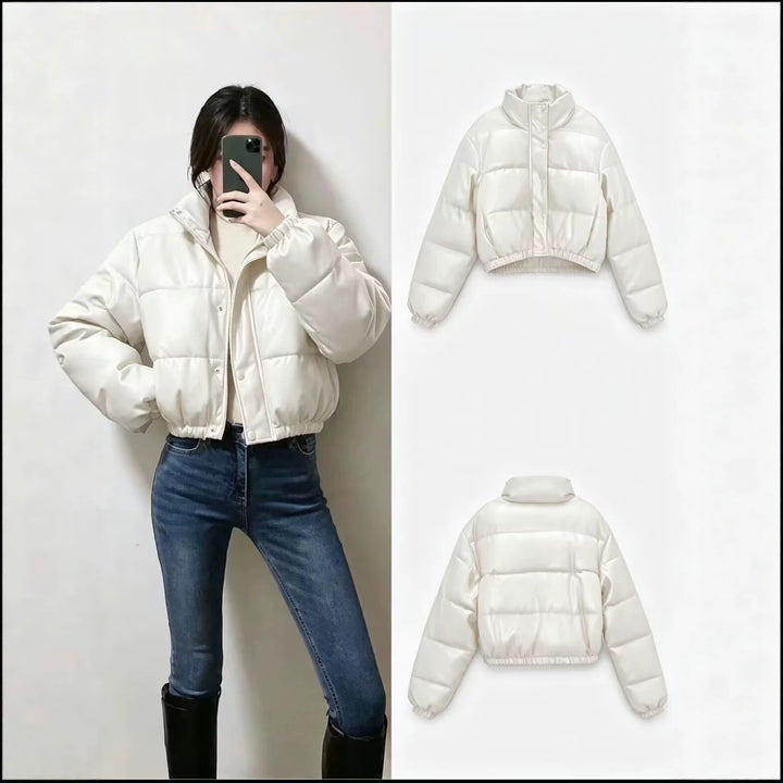 Damen Kurze wattierte Blousonjacke im Boxy-Look mit Stehkragen und elastischem Saum Drune
