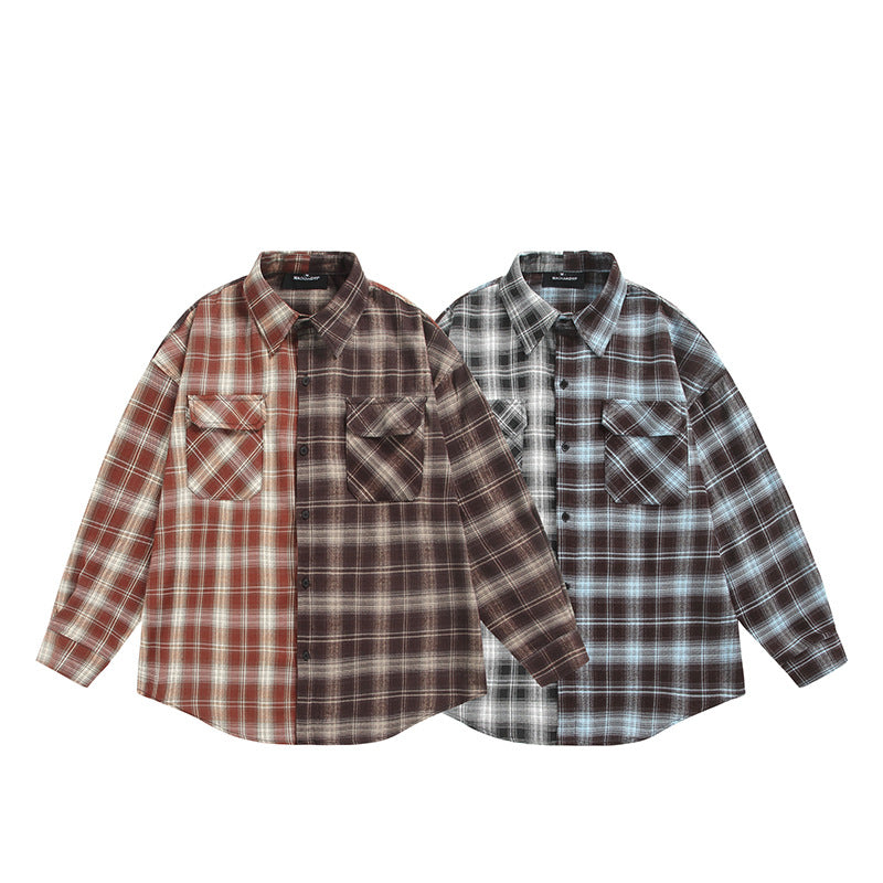 Unisex Geteiltes kariertes Overshirt im Hemdjacken‑Stil Drune