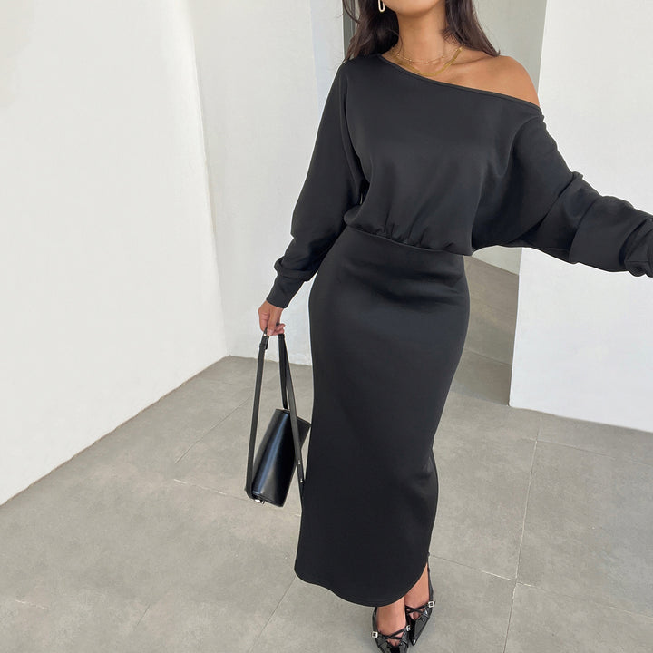 Damen Kleid mit weitem U-Boot-Ausschnitt, Fledermausärmeln und tailliertem Bleistiftrock Drune