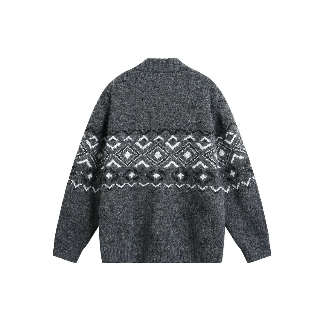 Damen Grobstrick-Zipjacke mit Norwegermuster und hohem Rippkragen Drune