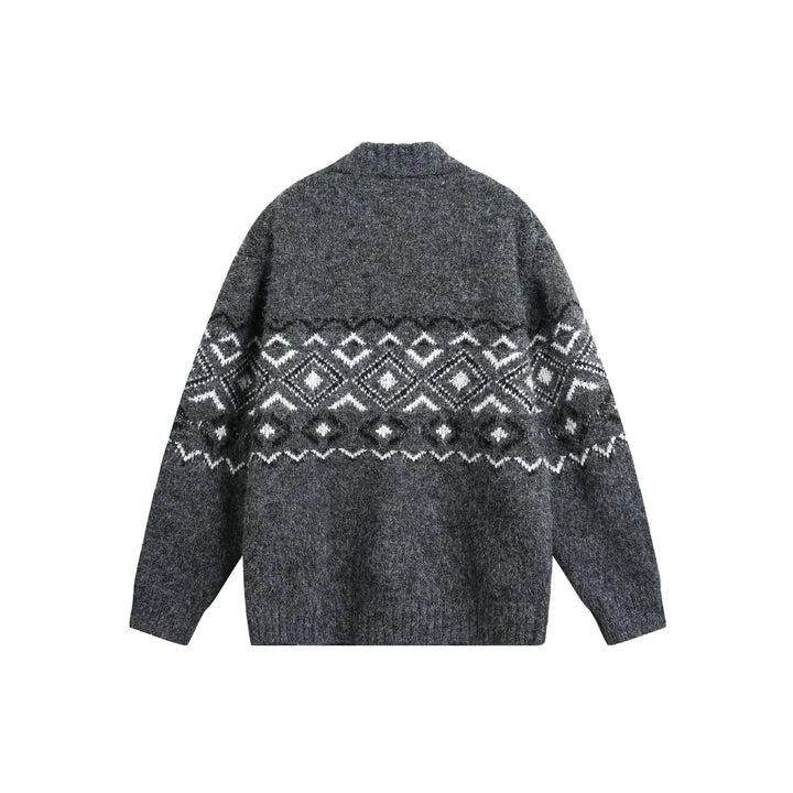 Damen Grobstrick-Zipjacke mit Norwegermuster und hohem Rippkragen Drune