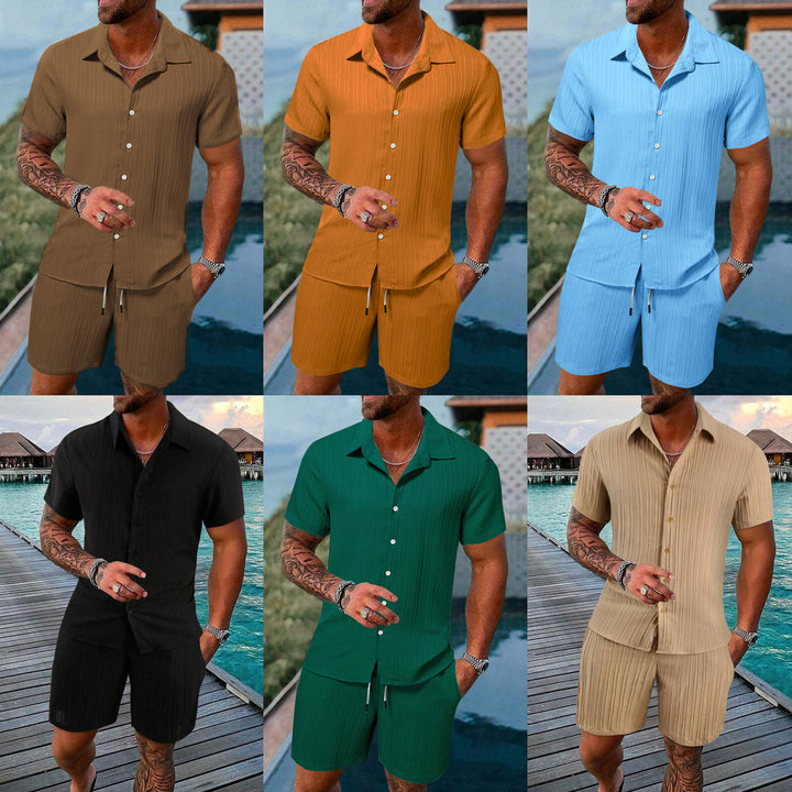 Herren Nadelstreifen Kurzarm Hemd Set Drune