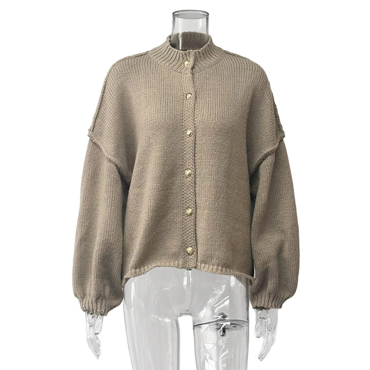Damen Boucle Cardigan mit oversized Ärmeln und goldenen Knöpfen Drune