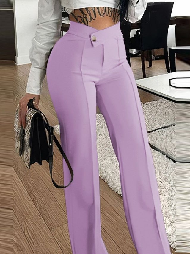 Damen Elegante hohe Taille Hose mit dekorativen Knopfdetails Drune