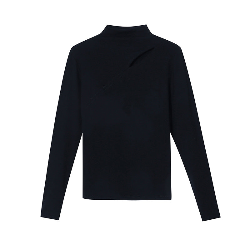 Damen elegantes Oberteil mit asymmetrischem Ausschnitt und langen Ärmeln Drune
