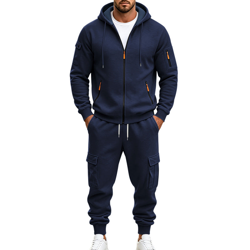 Herren Funktionales Cargo-Sweatset mit Kapuzenjacke und Mehrfachtaschen-Jogger Drune