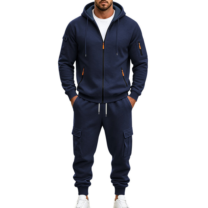 Herren Funktionales Cargo-Sweatset mit Kapuzenjacke und Mehrfachtaschen-Jogger Drune