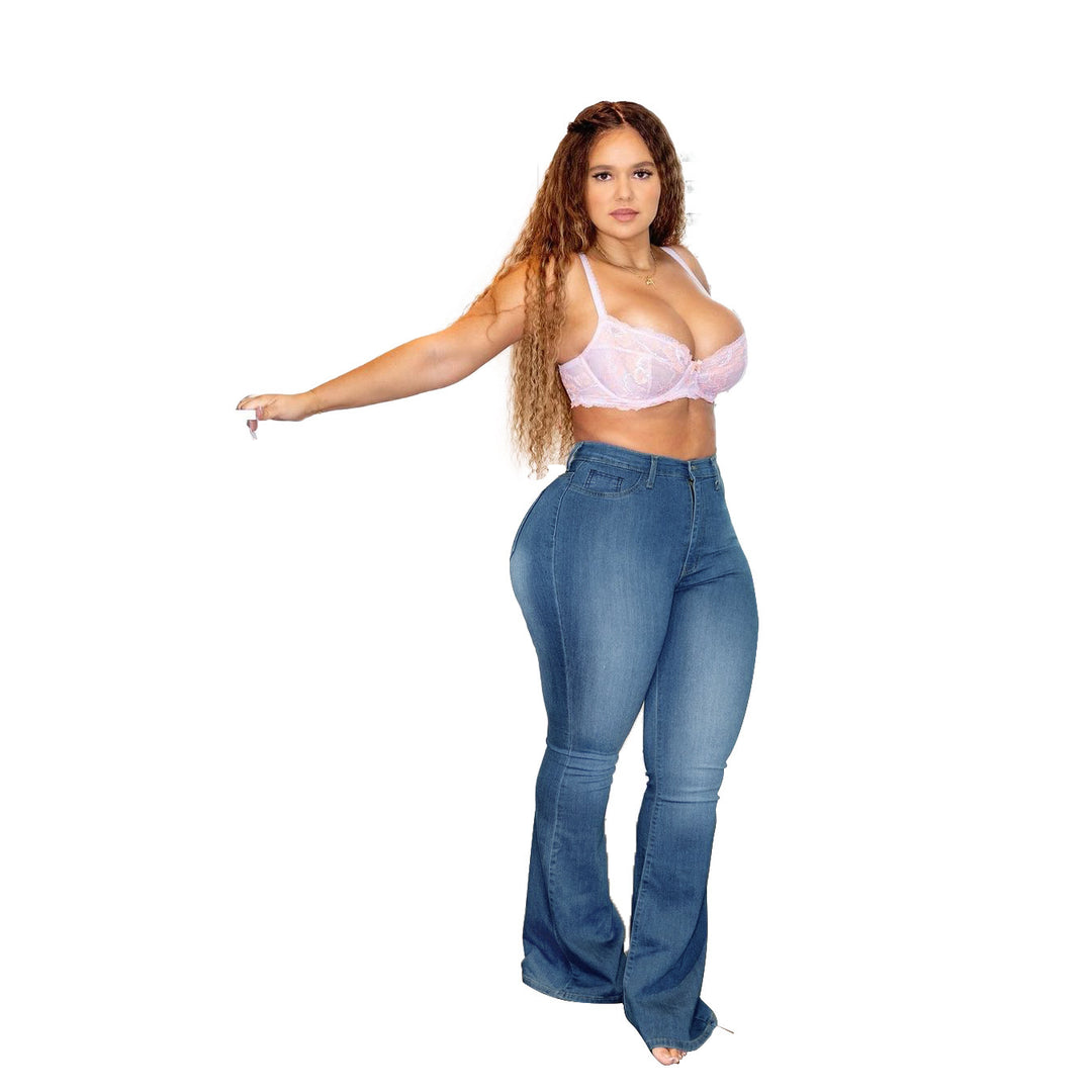 Damen High-Waist Flared-Jeans im figurformenden Curvy-Cut Drune
