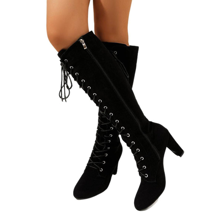 Damen Elegante Overkneestiefel mit Schnürdetail Drune