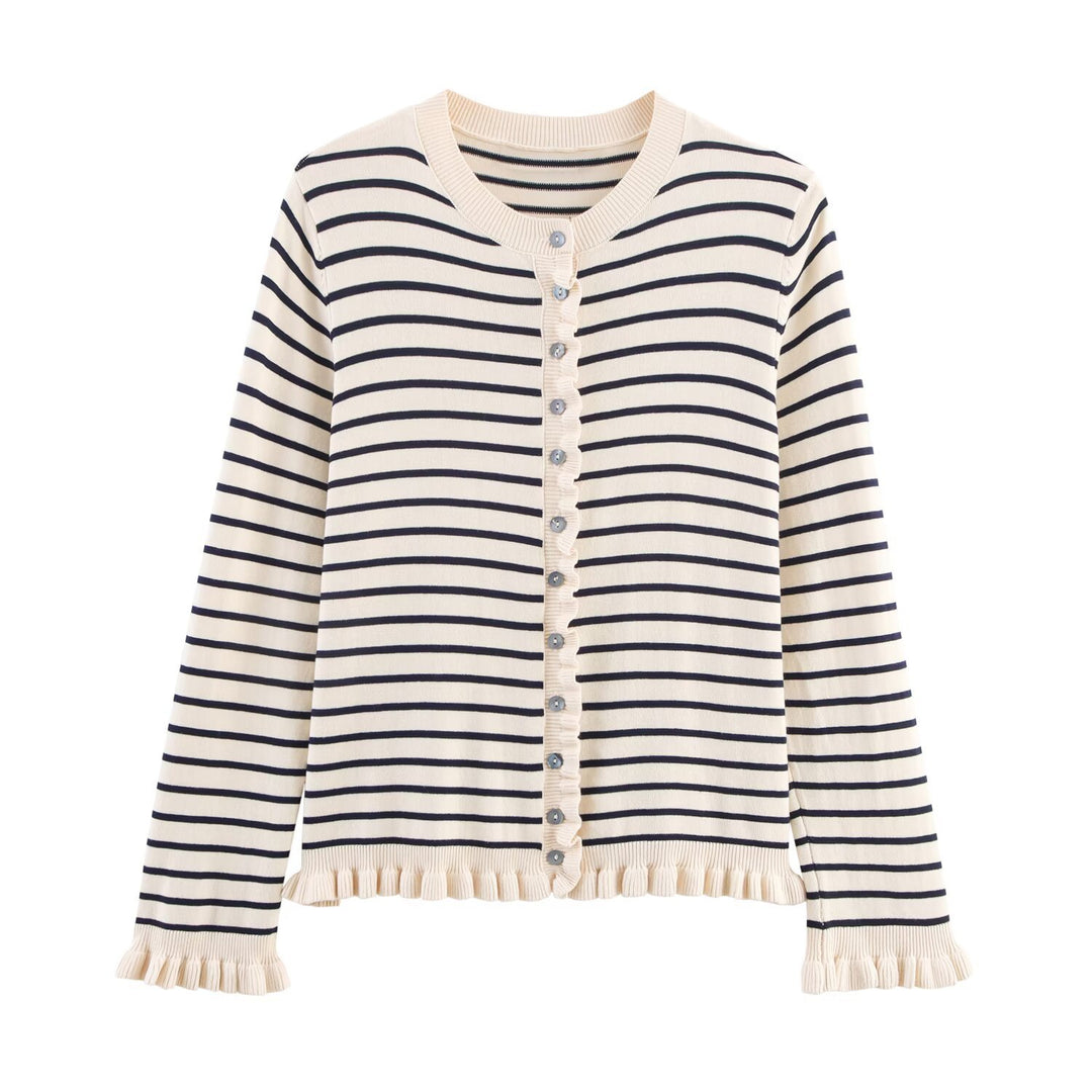 Damen Strickjacke mit dezentem Rüschendetail und hochwertigen Knopfverzierungen Drune