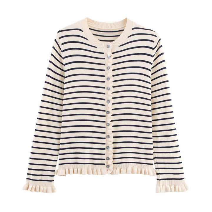 Damen Strickjacke mit dezentem Rüschendetail und hochwertigen Knopfverzierungen Drune