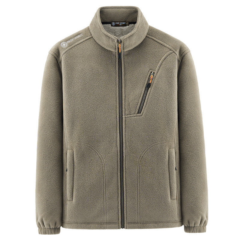 Herren Warme Microfleece-Outdoorjacke mit Brustreißverschluss, Seitentaschen und Stehkragen Drune