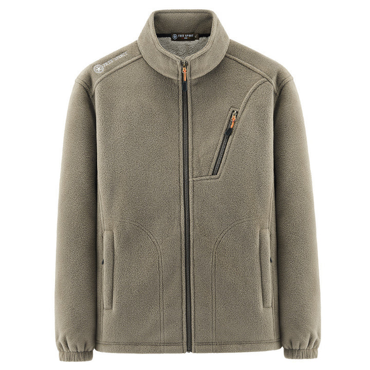 Herren Warme Microfleece-Outdoorjacke mit Brustreißverschluss, Seitentaschen und Stehkragen Drune