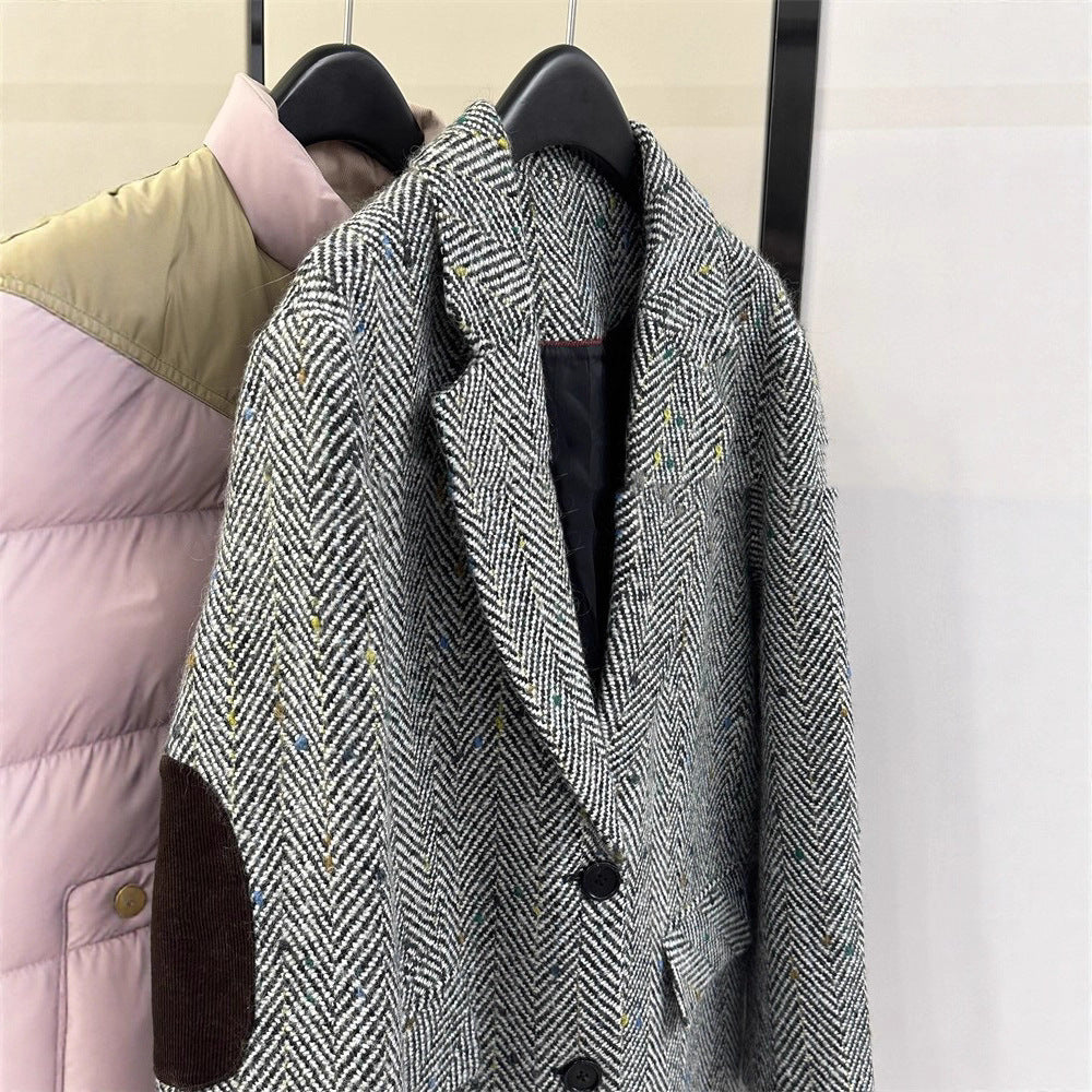 Damen Klassischer Herringbone Blazer Drune