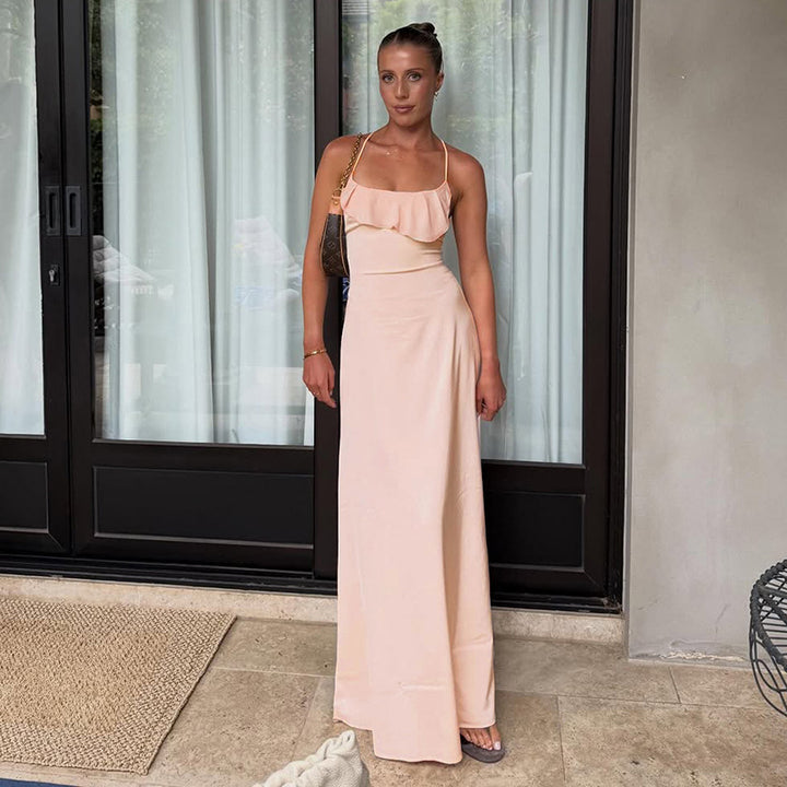Damen Elegantes Maxikleid mit dekorativem Volant Drune