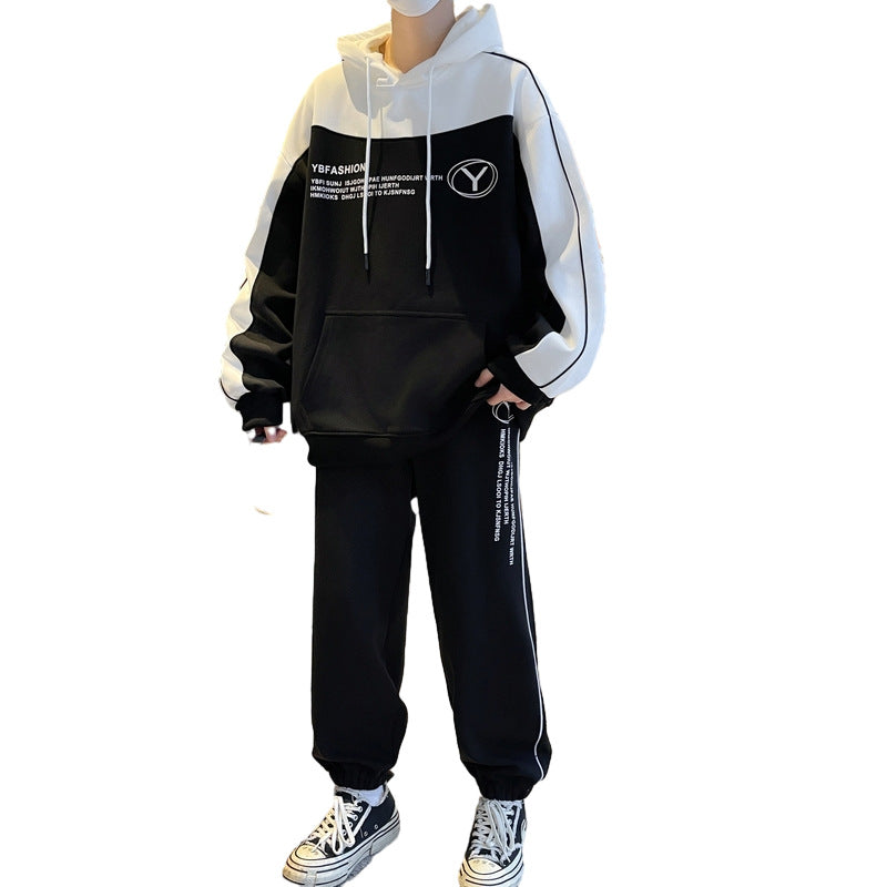 Herren Oversize-Trainingsset mit Block-Design Hoodie und konischer Jogginghose Drune