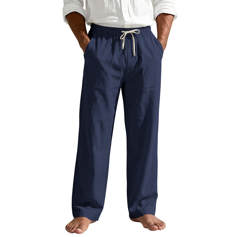 Herren Leinenoptik Relaxhose mit elastischem Bund, Tunnelzug und Seitentaschen Drune