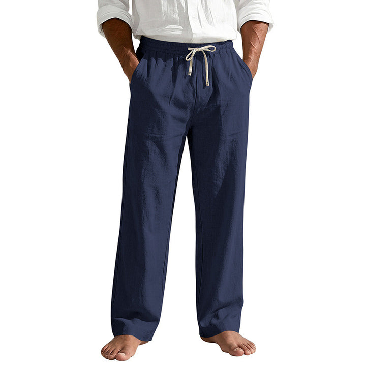 Herren Leinenoptik Relaxhose mit elastischem Bund, Tunnelzug und Seitentaschen Drune