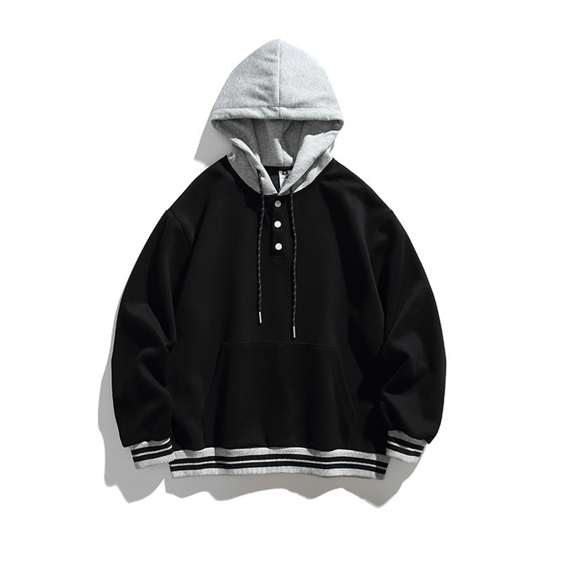 Unisex Oversize-Hoodie mit Kontrastkapuze, Knopfleiste und Kängurutasche Drune