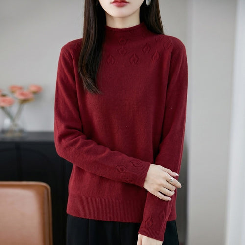 Damen Kurzrollkragenpullover aus Feinstrick mit Ajour‑Yoke und geripptem Saum Drune