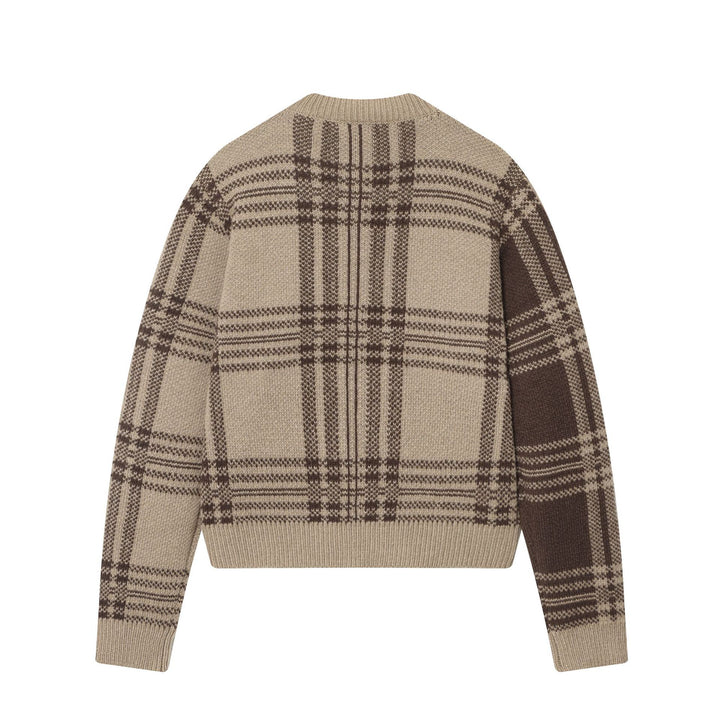 Damen nan kastige Karostruktur-Strickjacke mit Hornknopf‑Front und tailliertem Rippbund Drune