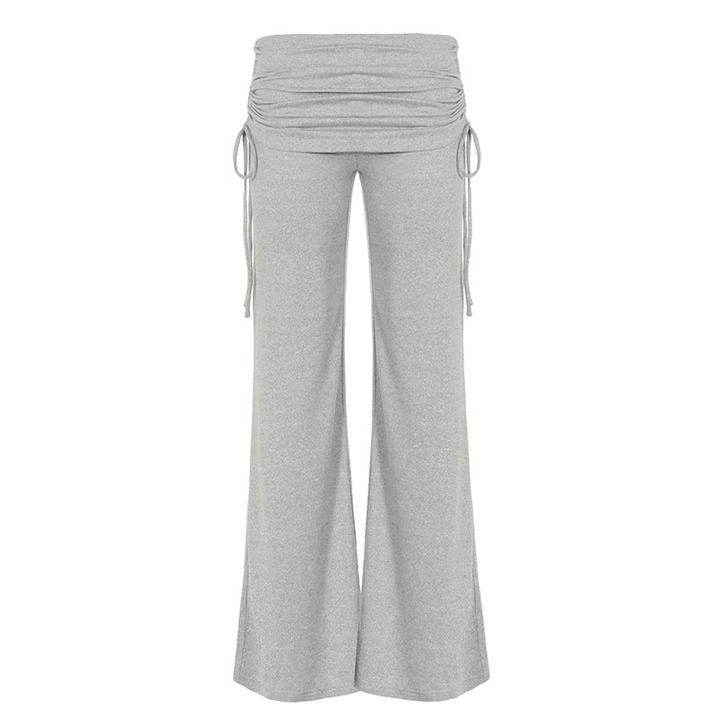 Damen Palazzo-Loungehose mit Raffung-Umschlagbund und Komfortstretch Drune