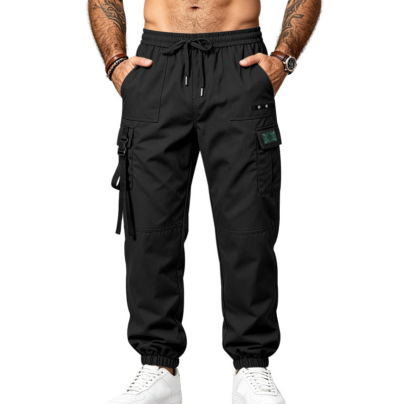 Herren Utility-Cargohose im Jogger-Stil mit elastischem Bund, Mehrfachtaschen und Beinriemen Drune