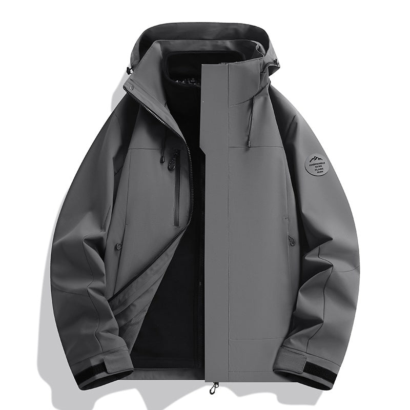 Herren Wetterfeste Softshelljacke mit Fleece‑Innenfutter, verstellbarer Kapuze & Reißverschluss‑Brusttasche Drune