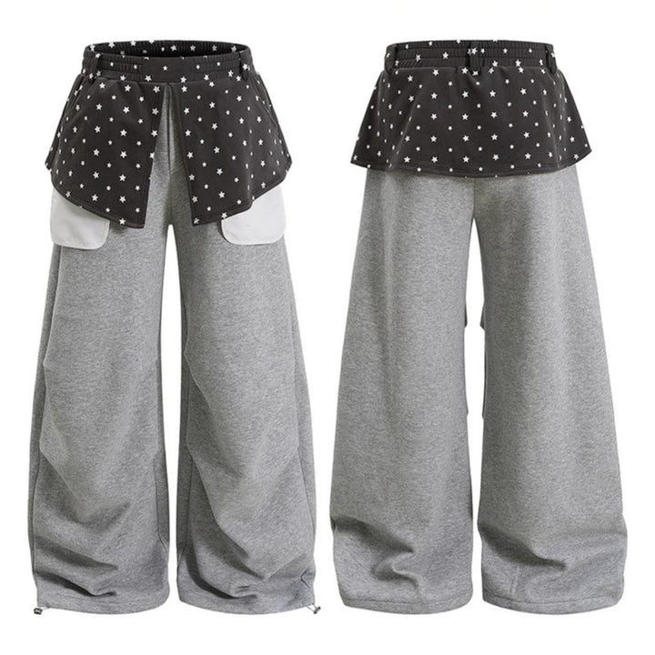 Damen Weite Palazzo-Loungehose mit Lagen-Einsatz, Sternapplikation & großen Kontrasttaschen Drune