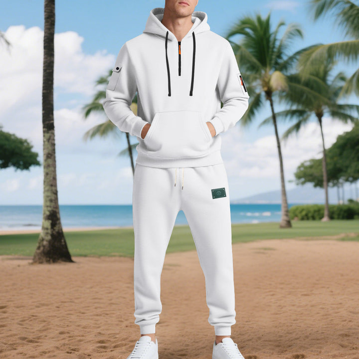 Herren nan Half-Zip Kapuzenpullover und tapered Jogginghose Set mit Kängurutasche, Reißverschlussdetails und elastischem Tunnelzugbund Drune