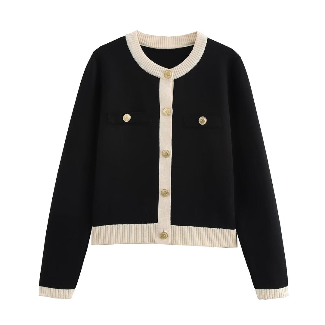 Drune | Frühling Goldene Knopf Kontrast Strick Cardigan Top