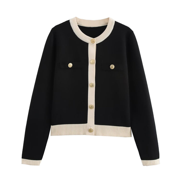 Drune | Frühling Goldene Knopf Kontrast Strick Cardigan Top