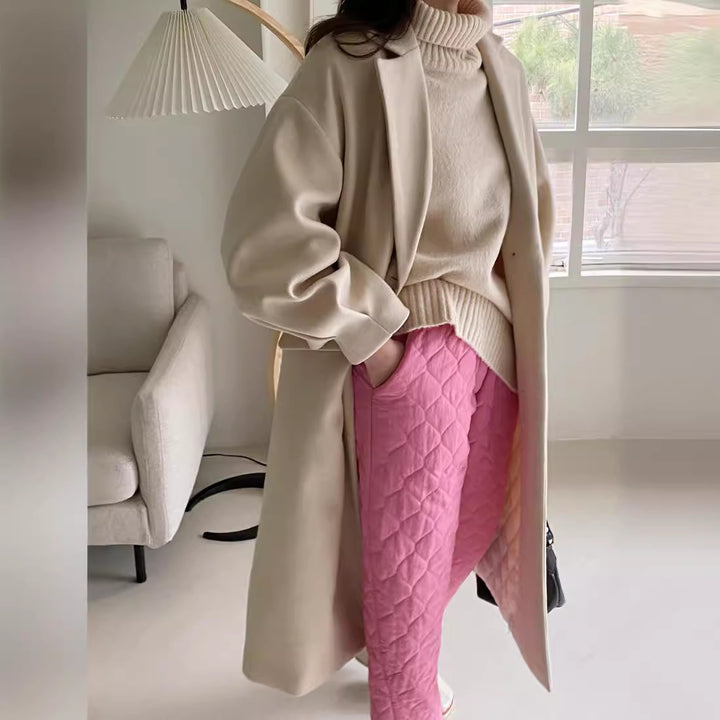 Damen Longline Wollmix-Mantel mit kastiger Oversize-Passform und cleanem Revers Drune