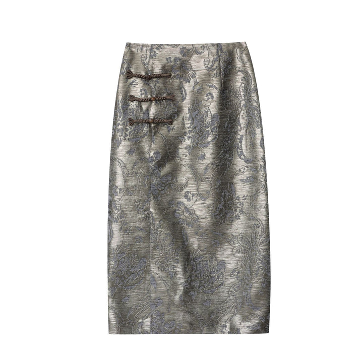 Damen eleganter Maxirock mit floralem Muster und seitlichem Schlitz Drune