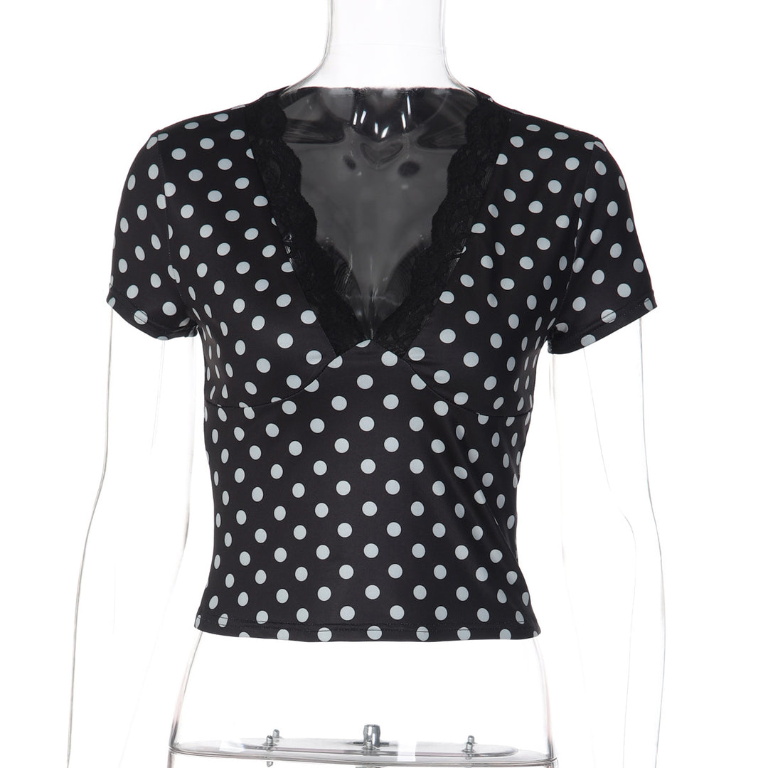 Damen Polka-Dots Spitzenoberteil Drune