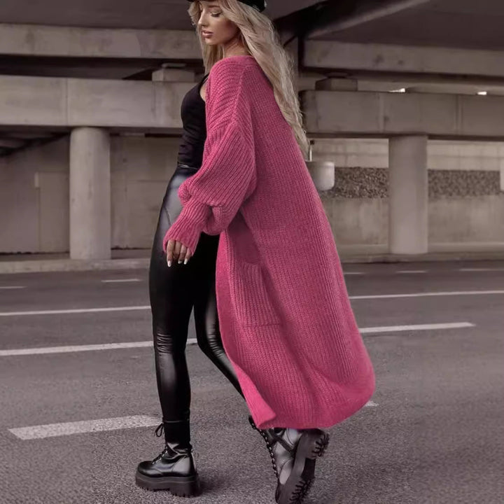 Damen Langer Strickcardigan mit tieferem Rückensaum und lässigem Schnitt Drune