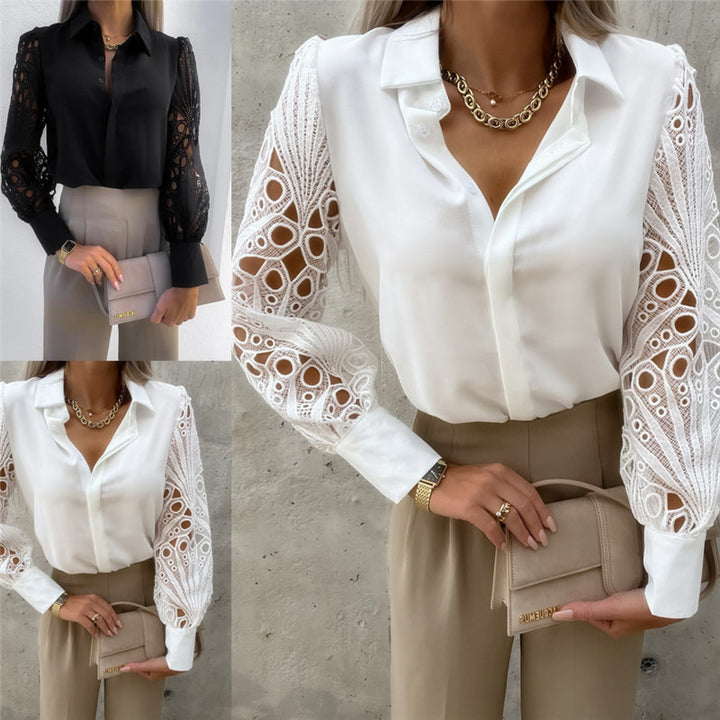 Damen Elegante Bluse mit romantischen Spitzenärmeln Drune