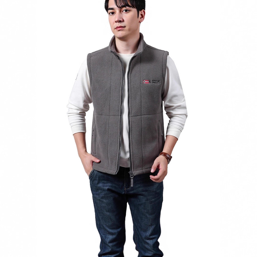 Herren Warme Fleece-Outdoorweste mit durchgehendem Reißverschluss und Stehkragen Drune