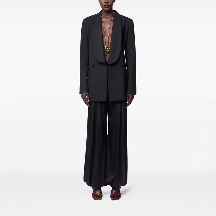 Damen Oversized Smoking-Longblazer mit tiefem Schalkragen und verlängerter Schulterlinie Drune