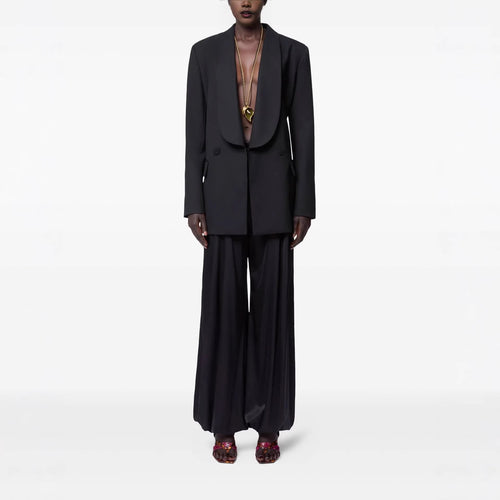 Damen Oversized Smoking-Longblazer mit tiefem Schalkragen und verlängerter Schulterlinie Drune