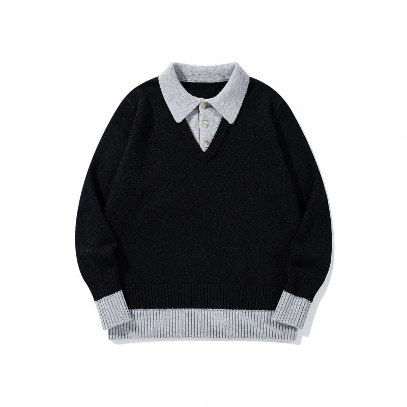 Herren Oversized Feinstrick-Polo mit kontrastbesetztem Hemdkragen und Rippenbündchen Drune