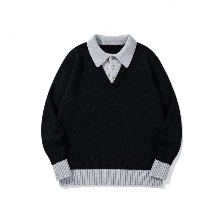 Herren Oversized Feinstrick-Polo mit kontrastbesetztem Hemdkragen und Rippenbündchen Drune