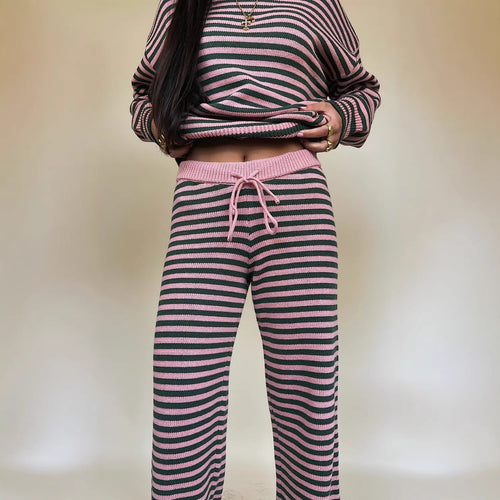 Damen lässiges Strick-Set mit breitem Schnitt und gestreiftem Design Drune