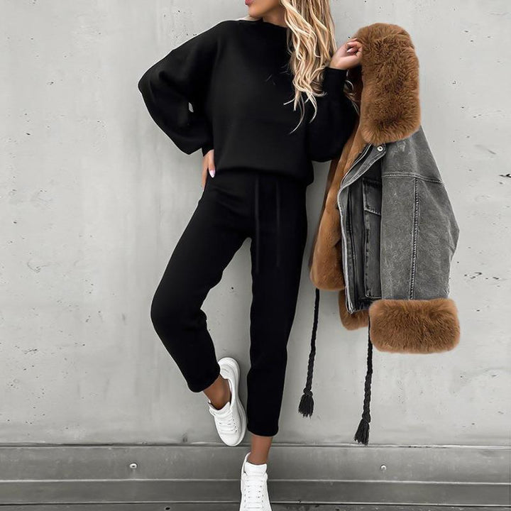 Damen Freizeitleggings mit hoch gezogenem Taillenbund und lässigem Sweater Drune