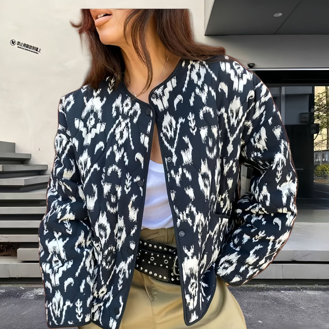 Damen Modische Übergangsjacke mit animalischem Muster und lässiger Passform Drune