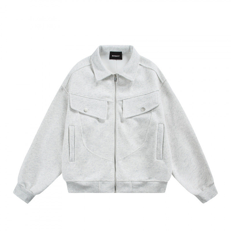 Unisex Zip-Sweatjacke mit aufgesetzten Brustklappen und geripptem Saum Drune
