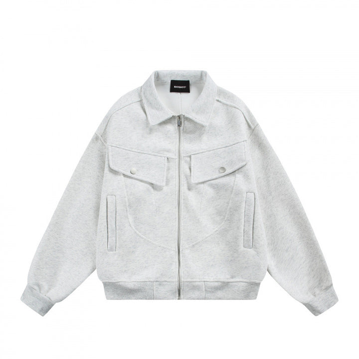 Unisex Zip-Sweatjacke mit aufgesetzten Brustklappen und geripptem Saum Drune