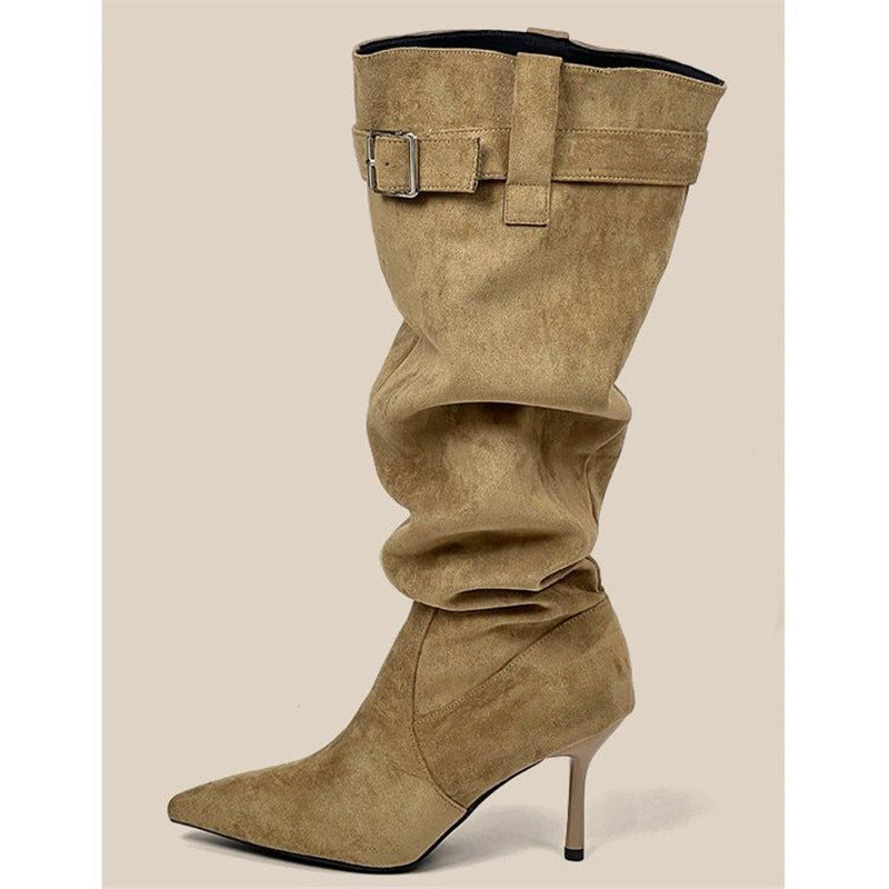 Damen Slouch-Stiefel mit spitz zulaufender Zehenpartie und schmalem Stiletto-Absatz Drune